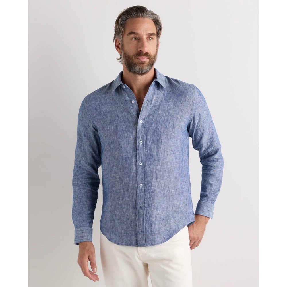 Quince Men's 100% European Linen Relaxed Shirt Chambray Blue L NWT